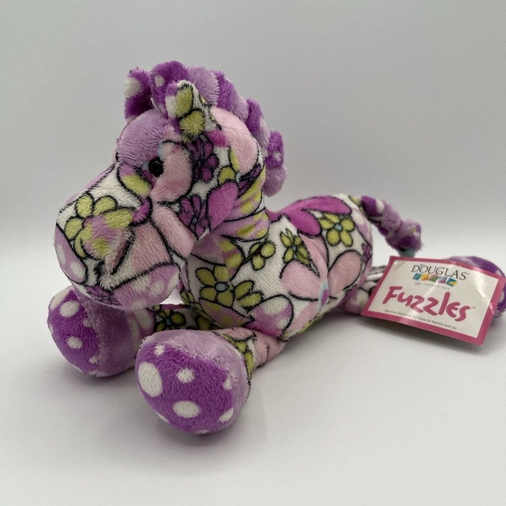 Douglas Cuddle Toy Esmerelda Purple Daisy Horse 9" Plush Pink Yellow Flowers